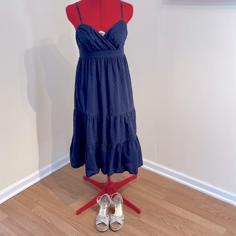 Navy blue tired spaghetti strap sun dress
